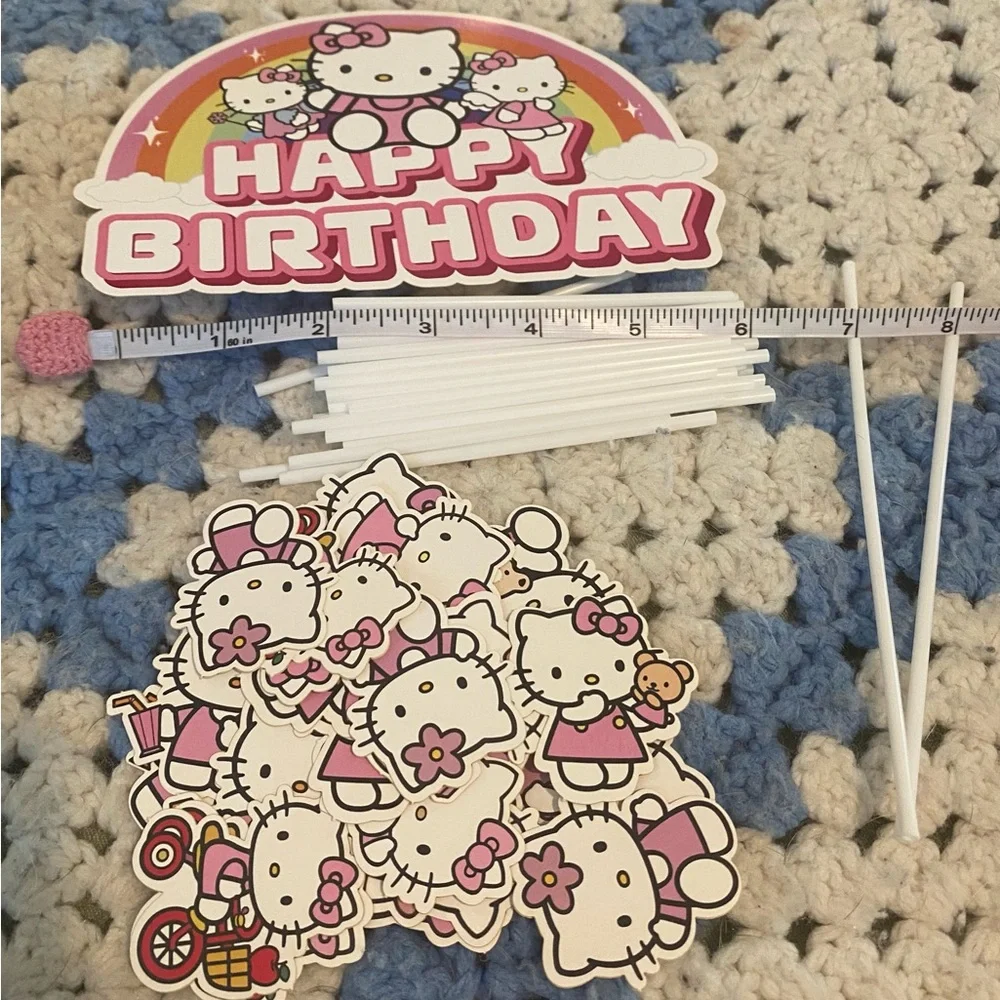 Hello Kitty Birthday Cake and Cupcake Topper Set – Party Picks & Sign 20+ Pieces